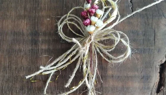 Laço de fios de juta com buquezinho de flores secas