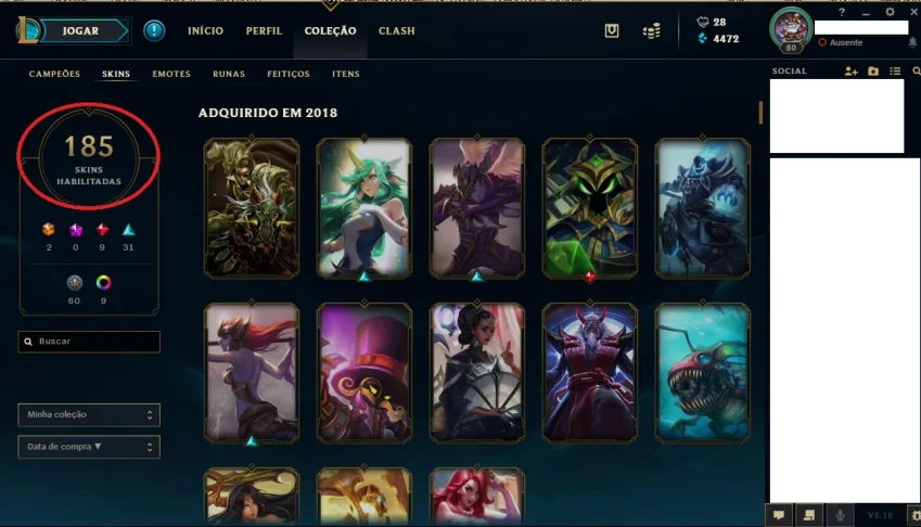Conta League of Legends com 185 Skins