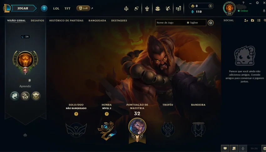 Conta LOL, Unranked, Nível 34, com 42 Champs, Skin Ultimate