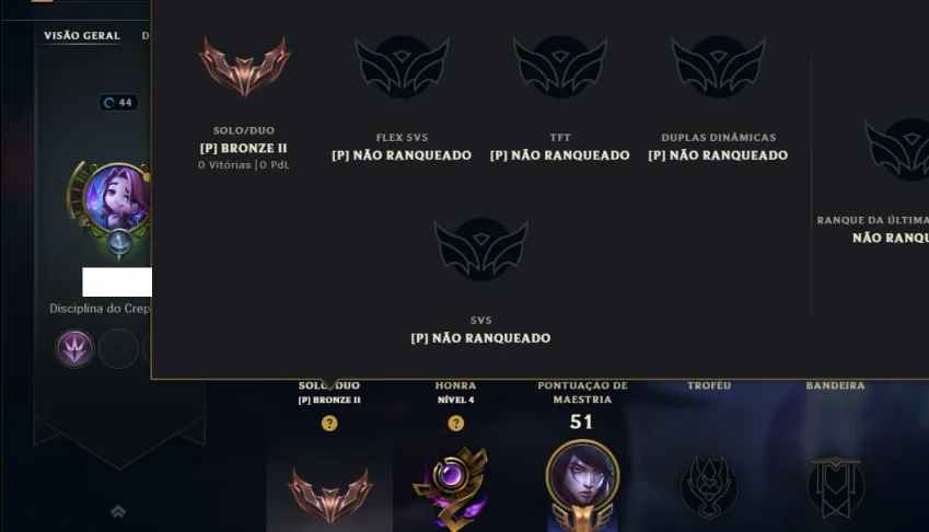 Bronze 2 com 70 Champs e 49 Skins ( MONO ADC )