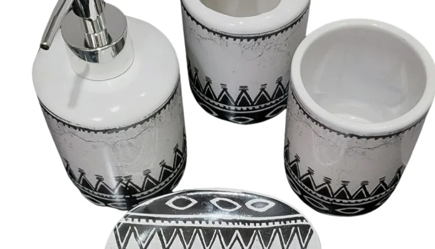Kit banheiro em porcelana Marmorizado com 4 peças