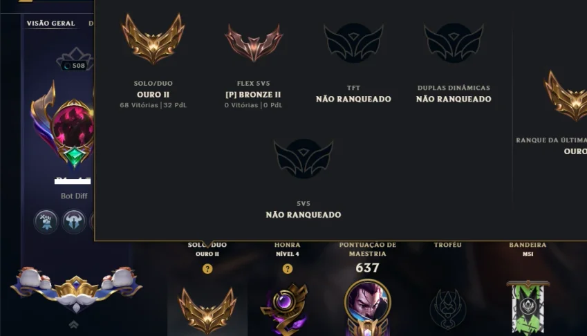 Ouro 2 com TODOS os Champs e 221 Skins ( MID / ADC / JG )