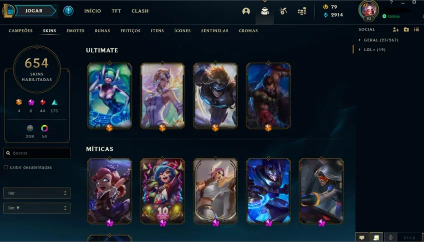 Conta League of Legendes com mais de 600 skins