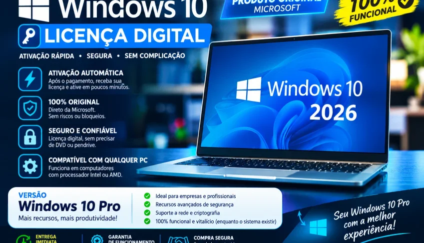 Chave Ativadora 2026 - Windows 10 - ENTREGA IMEDIATA