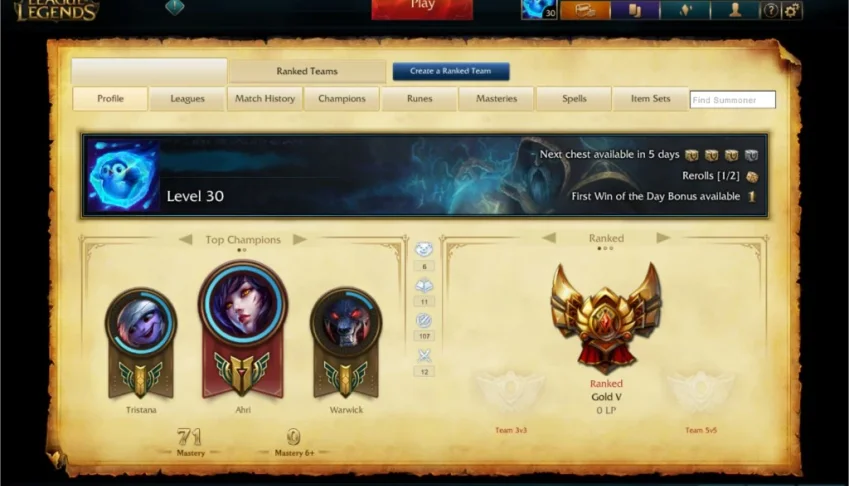 Conta LoL Br Gold V - MMR Alto com e-mail