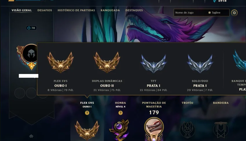 Prata 1 com 70 Champs e 9 Skins