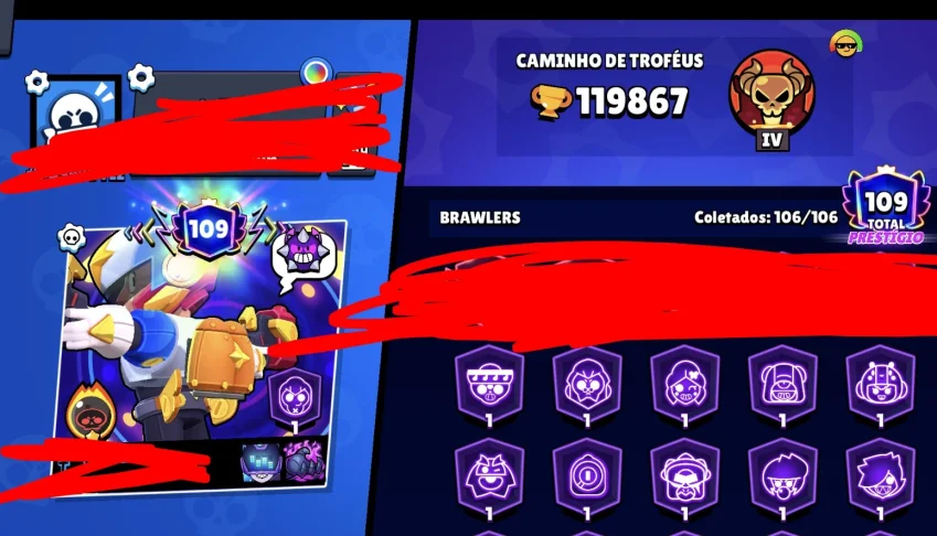 Conta Brawl Stars Endgame | 119.8K Troféus | 106/106 Brawler