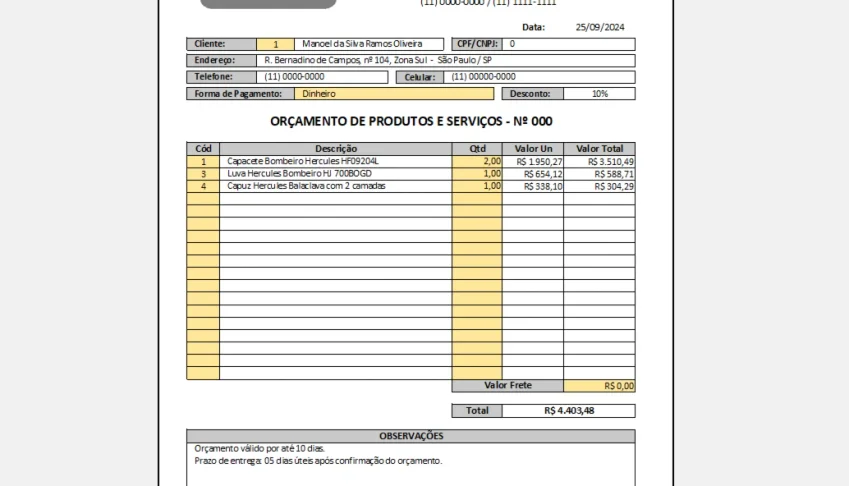 Planilha de Vendas e Orçamentos de Produtos Automatizada