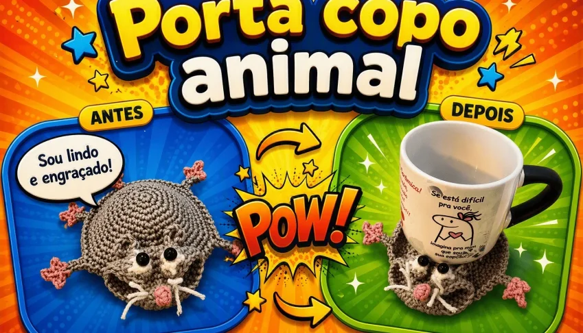 Porta copo rato de crochê