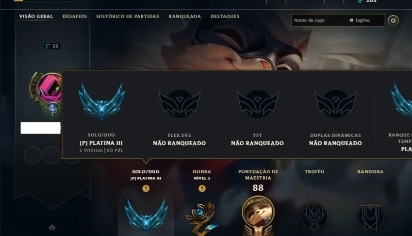 Platina 3 com 50 Champs e 11 Skins