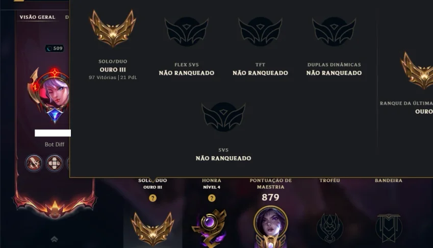 Ouro 3 com TODOS os Champs e 171 Skins ( MAIN ADC )