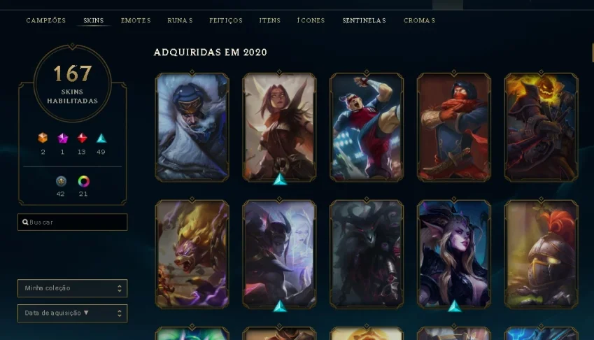Conta LoL com 167 skins
