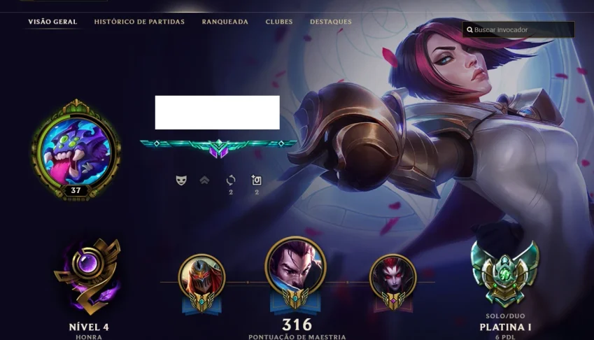 Conta League of Legends Platina 1, 134 Campeões, 78 skins