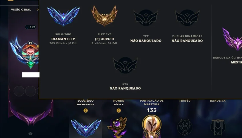 Diamante 4 com 150 Champs e 70 Skins +7 Vitoriosas