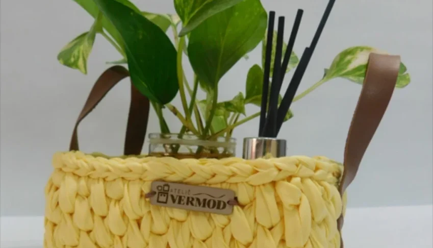 Cesto de Crochê Quadrado Flávia