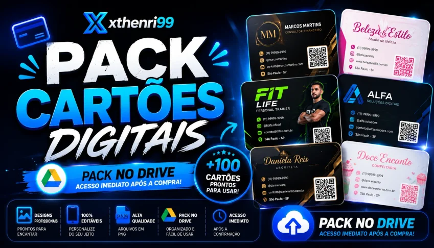 Pack Cartões Digitais Profissionais +500 Modelos Editáveis