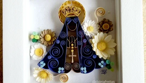 Nossa Senhora Aparecida com Flores 13 x 13 cm