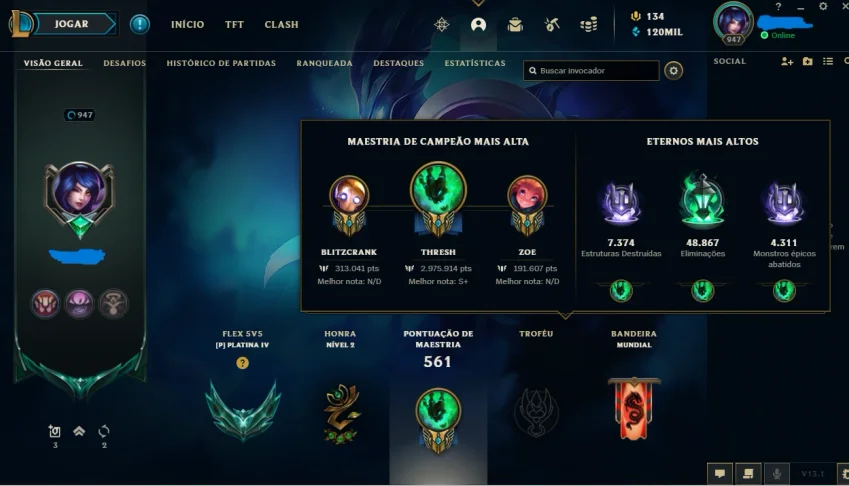Conta Lol 285 Skins Mmr Ouro/Plat