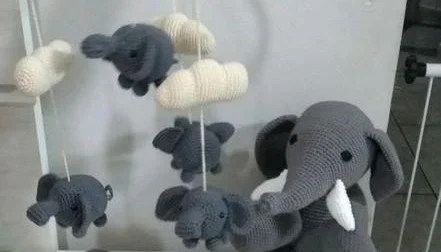 Mobile de Croche Elefante e Nuvem