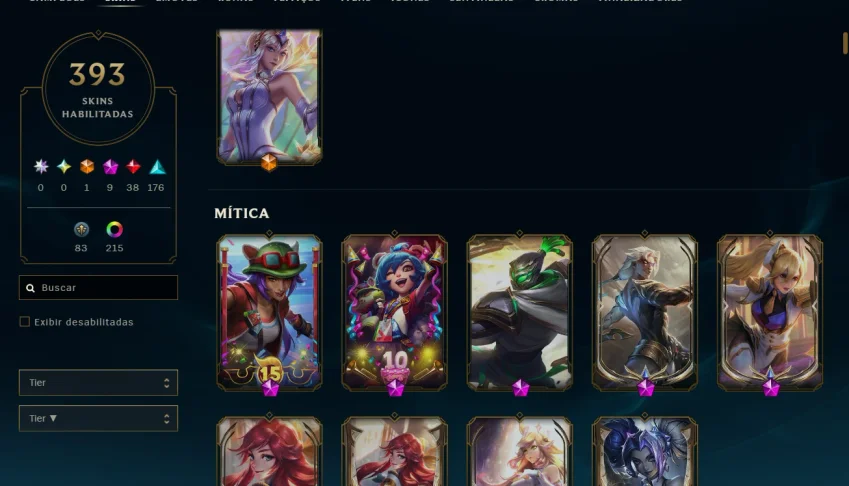Conta League of Legends / lvl 856 / 393 skins / Platina 1
