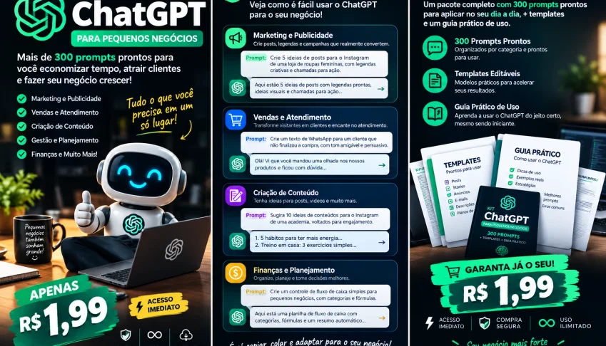 Kit ChatGPT para Pequenos Negócios — 300 Prompts Prontos