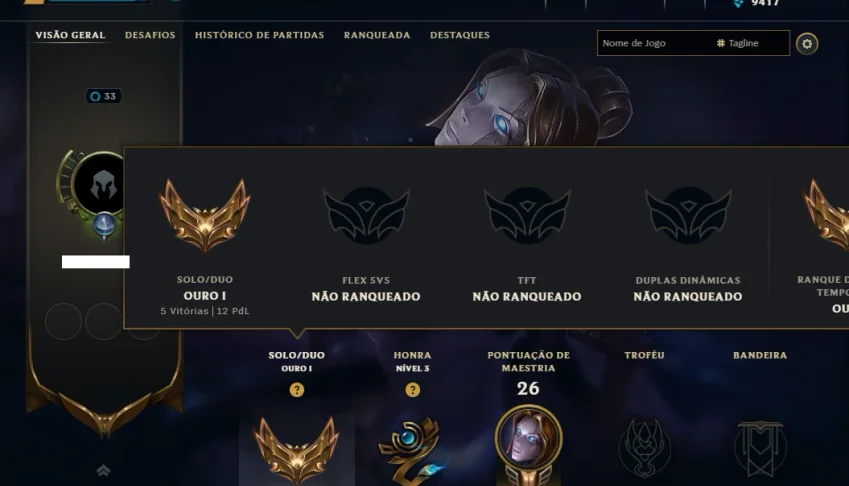 Ouro 1 com 50 Champs e 4 Skins