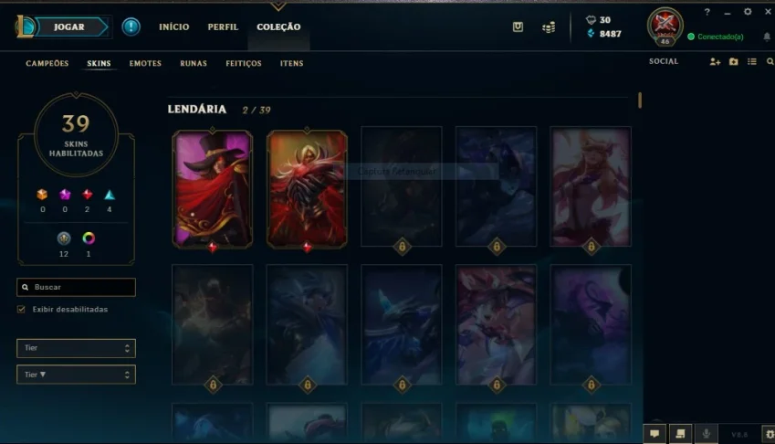 CONTA LEVEL 46, 129+1 CAMPEÕES, 39 SKINS, 2 LENDÁRIAS