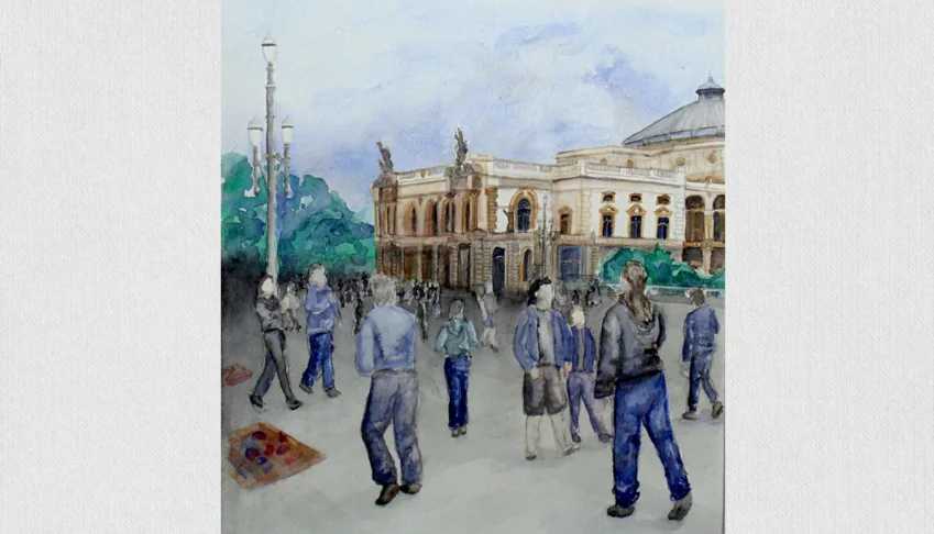 Aquarela Original Sampa Teatro A3 - Sem Moldura