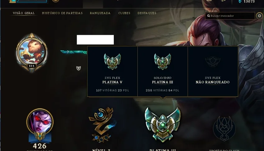 Vendo conta no lol Platina 3(soloDuo), Platina5 (Flex)