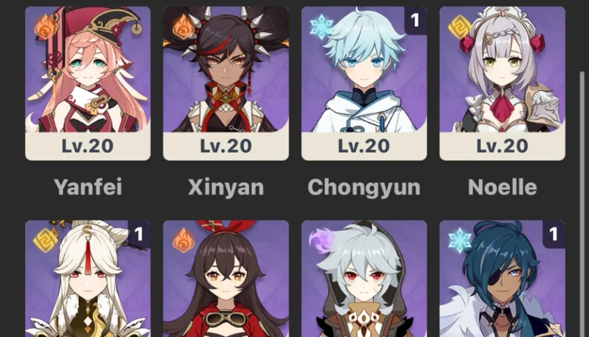 Genshin Conta Ar 42 + Hutao + Zhongli + Kazuha + Mizuki