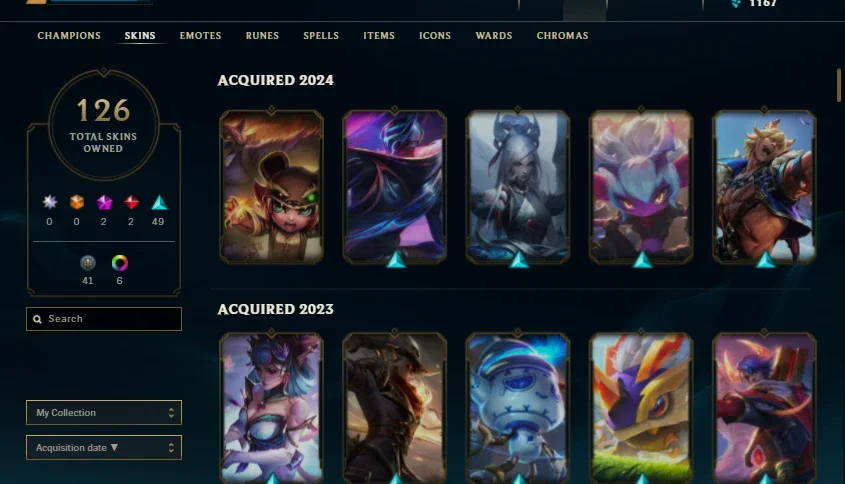 Conta league of legends 126 skins e quase todos os campeões