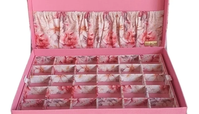 Caixa para Joias e Bijuterias Grande Floral Rosa
