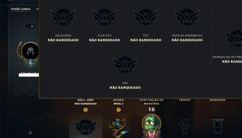 Unranked com 20 Champs e 34 Skins