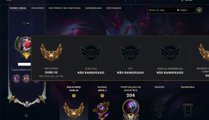Ouro 3 com 110 Champs e 21 Skins +1 Prestigio
