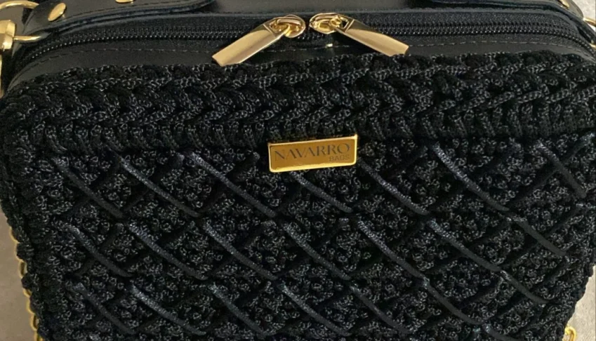 Bolsa Bag Ayla Preta em Fio Náutico com Corrente