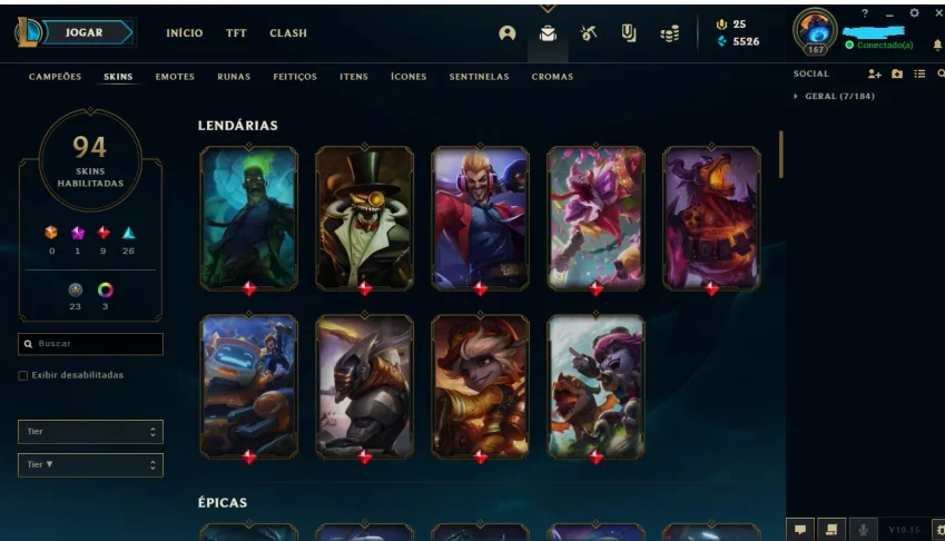 Conta LoL D4 94 skins + valorant passe de batalha nvl 44