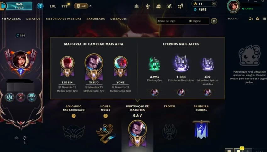 Conta League Of Legends Antiga Varias Skins Cara Nivel 295