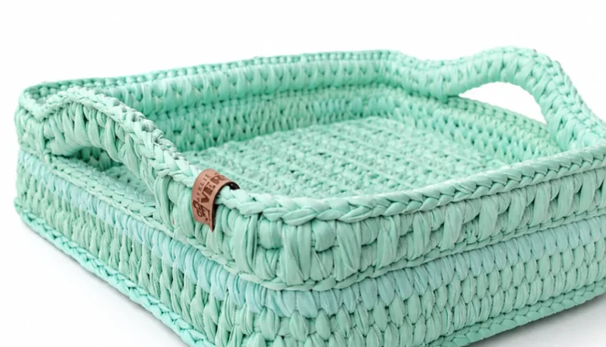 Bandeja de crochê Portela verde 45 x 35 cm