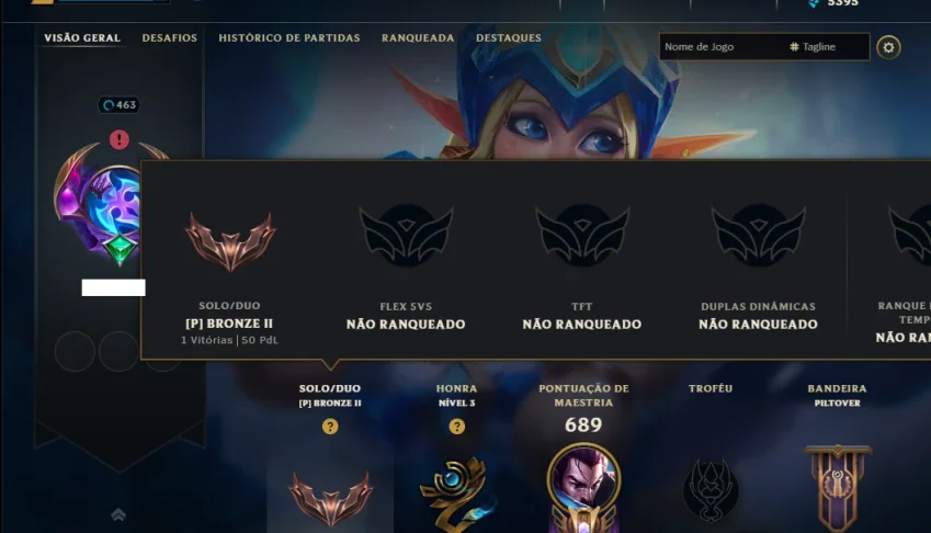 Bronze 2 com TODOS os Champs e 187 Skins ( SUP / ADC / JG )