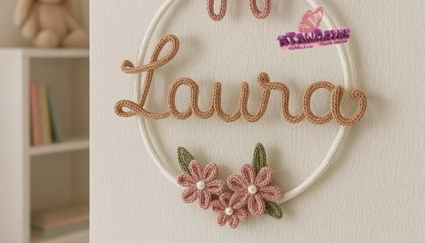 Porta maternidade Laço com flores personalizado em tricotin
