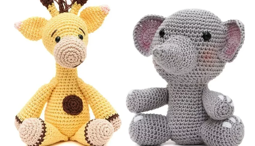 Kit Girafa e Elefante em Amigurumi