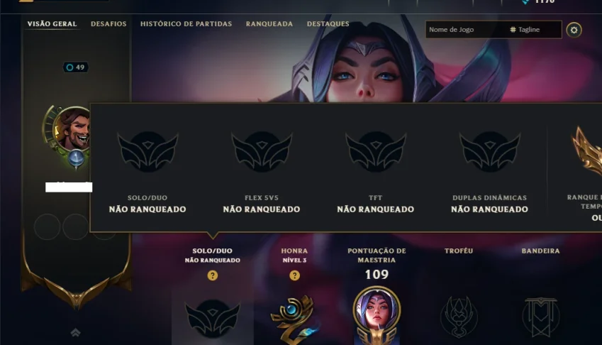 Unranked com 50 Champs e 19 Skins