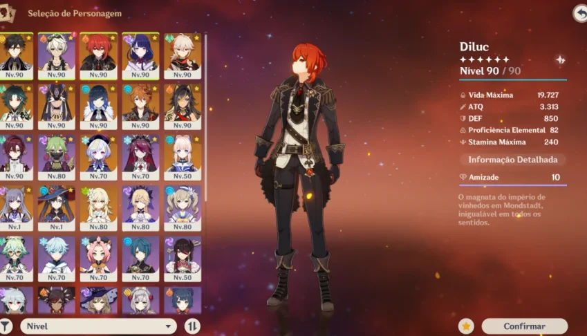 Conta Genshin impact AR 58 13 personagens 5*e 7 armas 5*