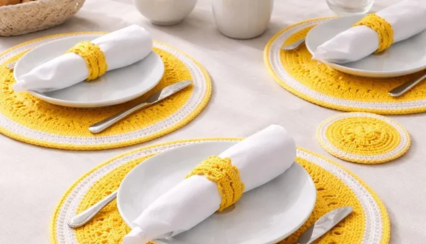 Conjunto Mesa Posta Crochê Maracujá