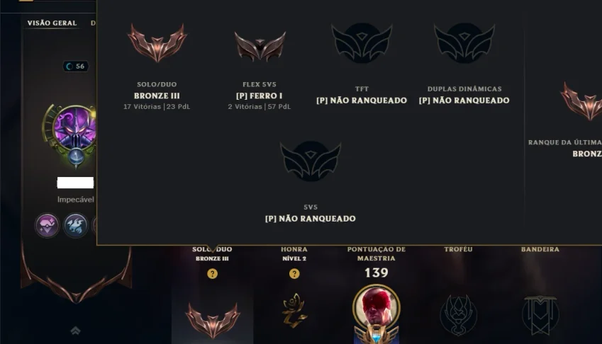 Bronze 3 com 60 Champs e 47 Skins ( Mais de 30 Jogos )