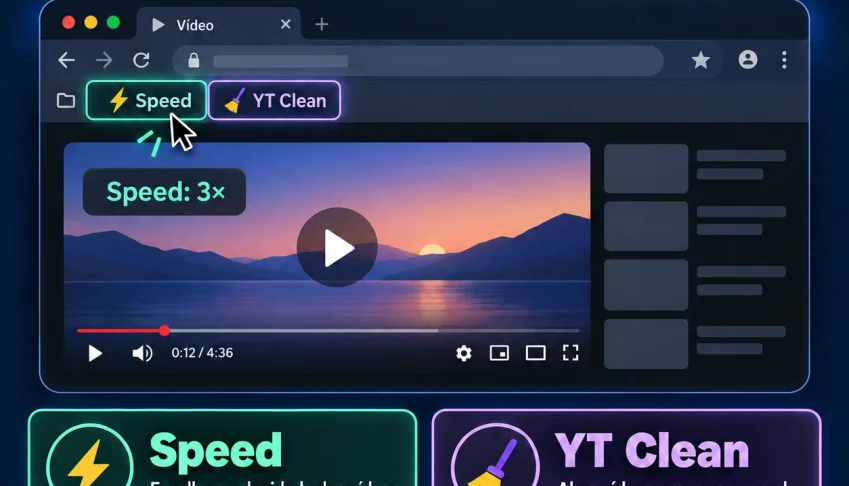 Speed + YT Clean (youtube) — Atalhos para Chrome e Firefox