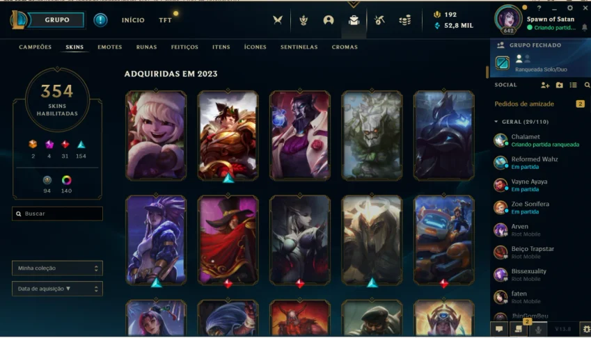 Conta League of Legends nivel 500, 263 skins + 1300 rp
