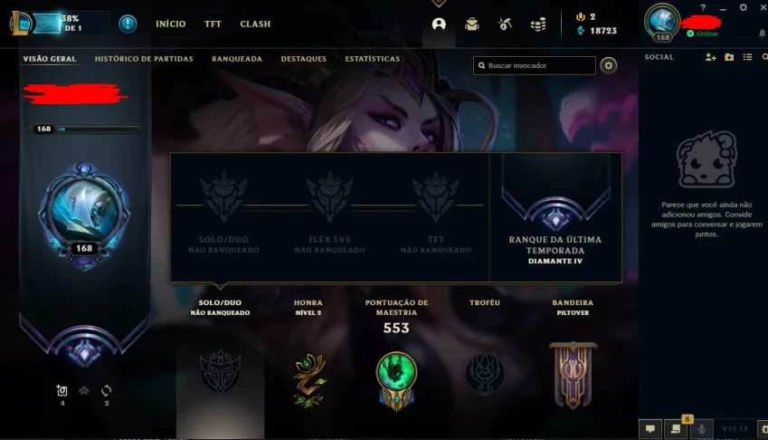 Conta ex Diamond bom mmr, 114 skins (+12) 149 champ 201 ícon