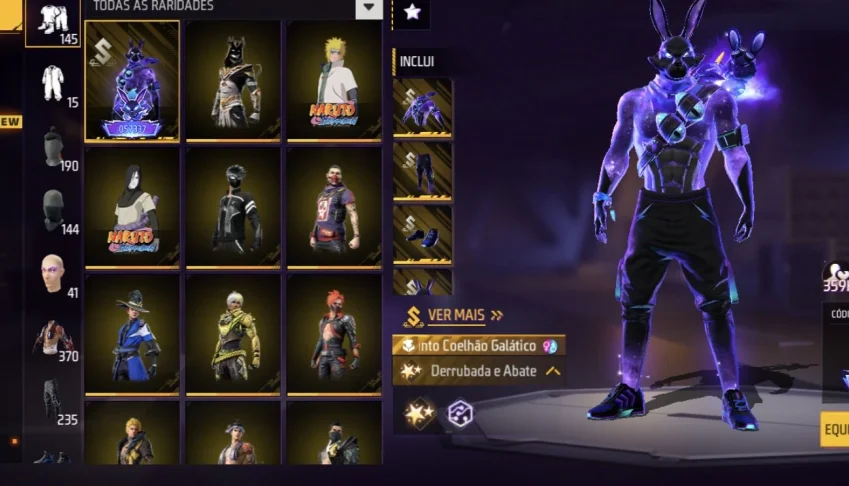 Conta Free Fire Top / Rara - Dino, Bandeirão, Coelhão Galáti
