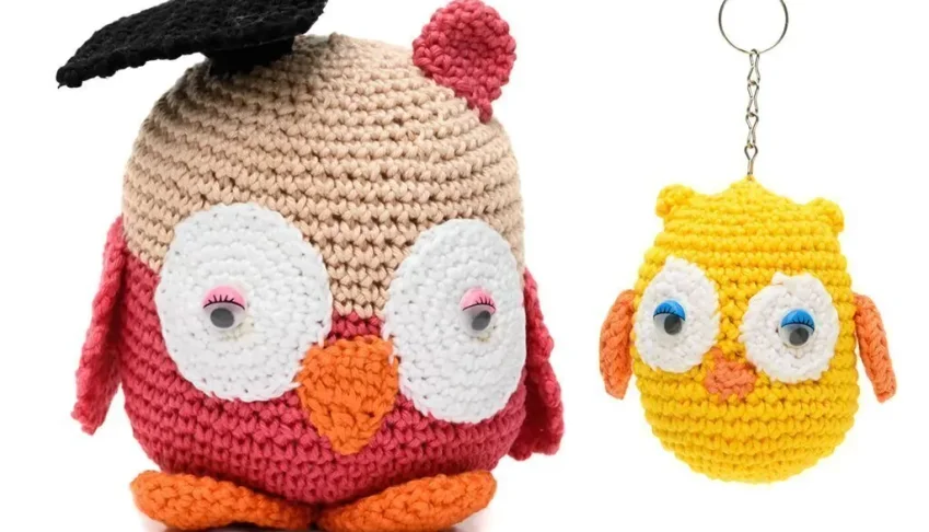 Duo Coruja Formanda e chaveiro coruja em amigurumi